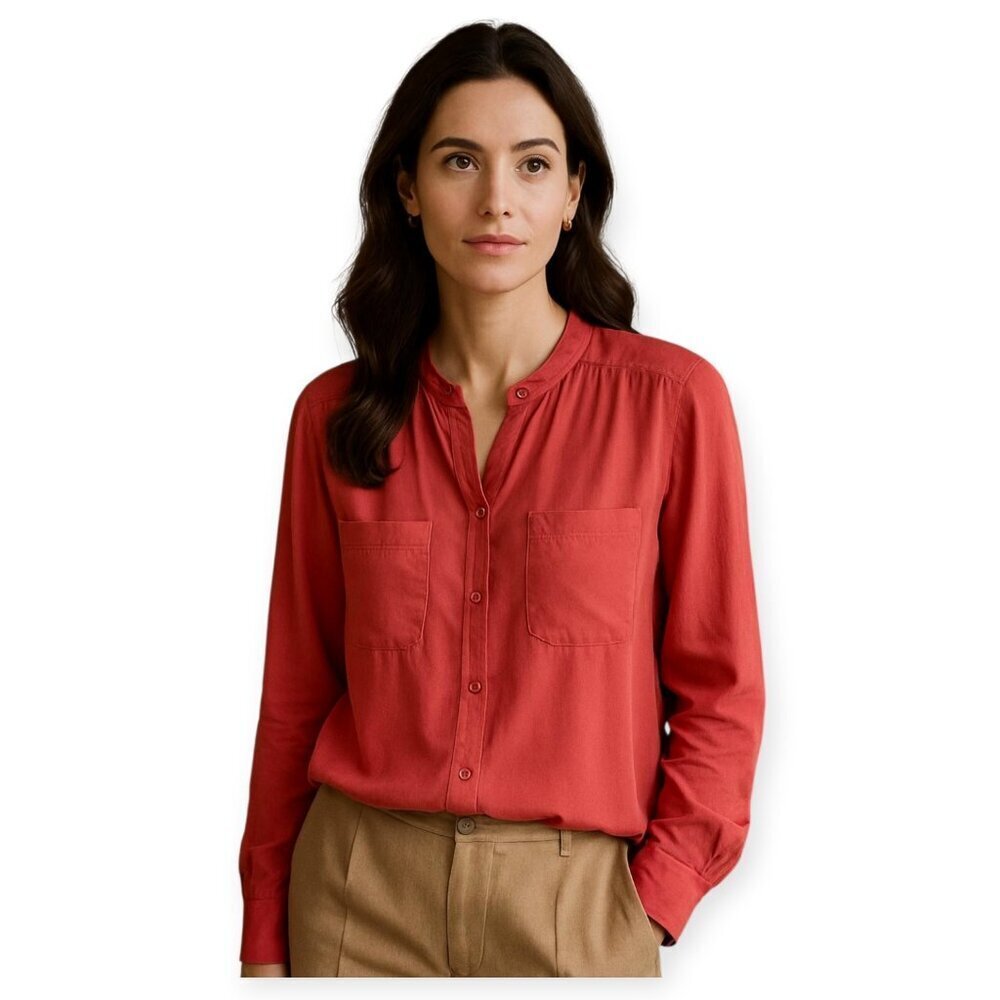 Brochu Walker Semi-Sheer Silk-Cotton Blouse Size S Light Cream Designer Chic